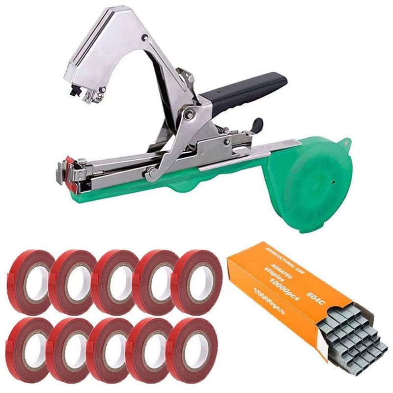 Plant Tying Machine Tape Tool for Tomatoes Peppers Grapes Cucumbers and Vining Vegetables Quickly and Easily Tie, Great for Gardeners Farmers, with Tapes, Spare Parts, Staples - Green - Image 1