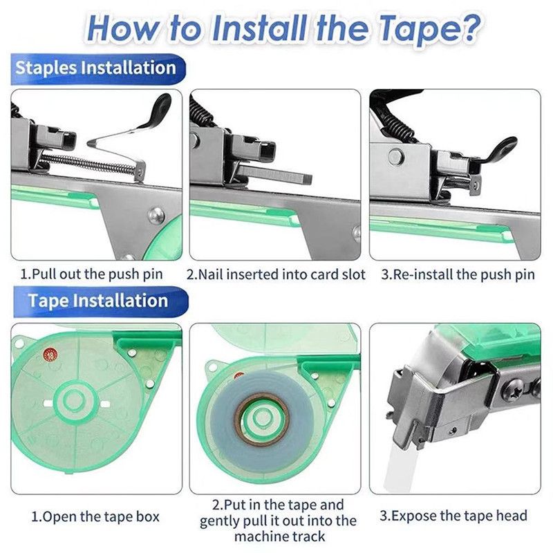 Plant Tying Machine Tape Tool for Tomatoes Peppers Grapes Cucumbers and Vining Vegetables Quickly and Easily Tie, Great for Gardeners Farmers, with Tapes, Spare Parts, Staples - Green - Image 3