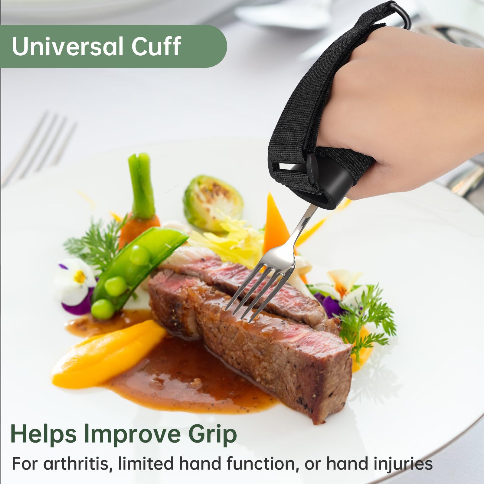 2pcs Disabled Eating Aids Utensil Holders Eating Assistance Hand Cuff for Holding Spoon, Fork, Cutlery Adjustable Nylon Gripping Strap for Limited Mobility, Weak Grip, - Image 3