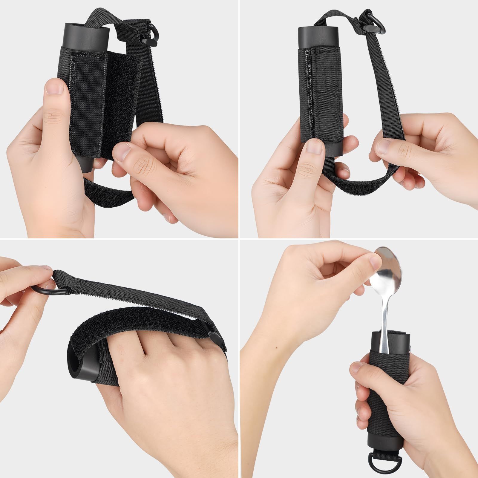 2pcs Disabled Eating Aids Utensil Holders Eating Assistance Hand Cuff for Holding Spoon, Fork, Cutlery Adjustable Nylon Gripping Strap for Limited Mobility, Weak Grip, - Image 4