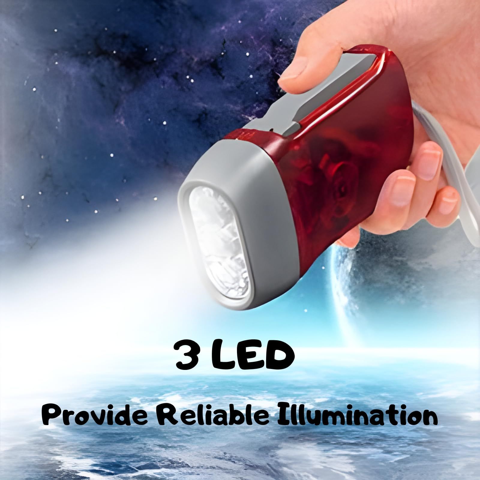 4-Pack Hand Crank Flashlight – Portable Wind Up Flashlight with Wrist Strap for Emergency Preparedness, Camping and Outdoor Activities （Yellow, red, green, blue） - Image 4