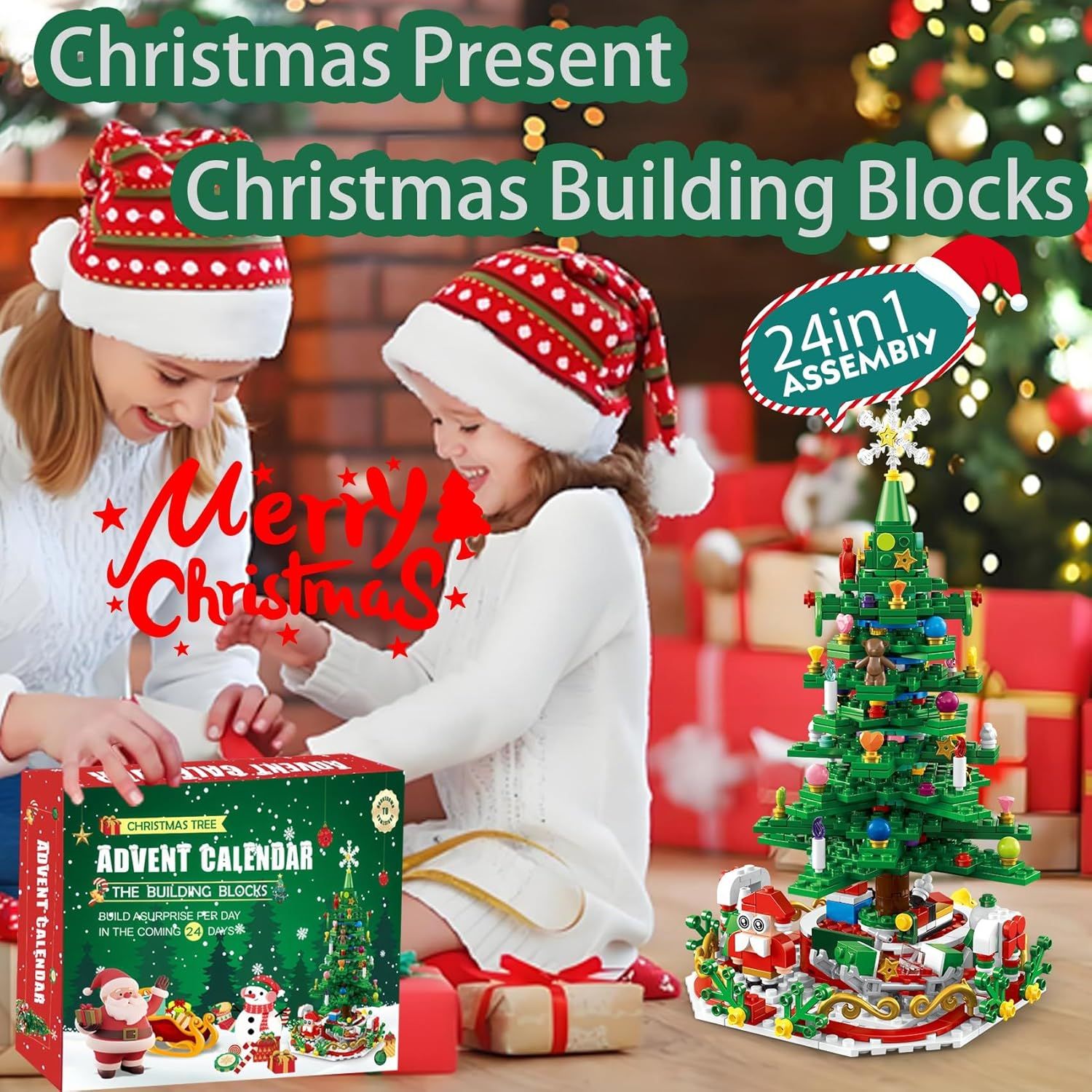 Advent Calendar Christmas Tree Building Blocks Toy Set with Warm light,24 Days Countdown Calendar Blocks for Christmas Tree,24 in 1 Vacation Advent Calendar Blocks,Christmas Gift for Kid Adult - Image 4