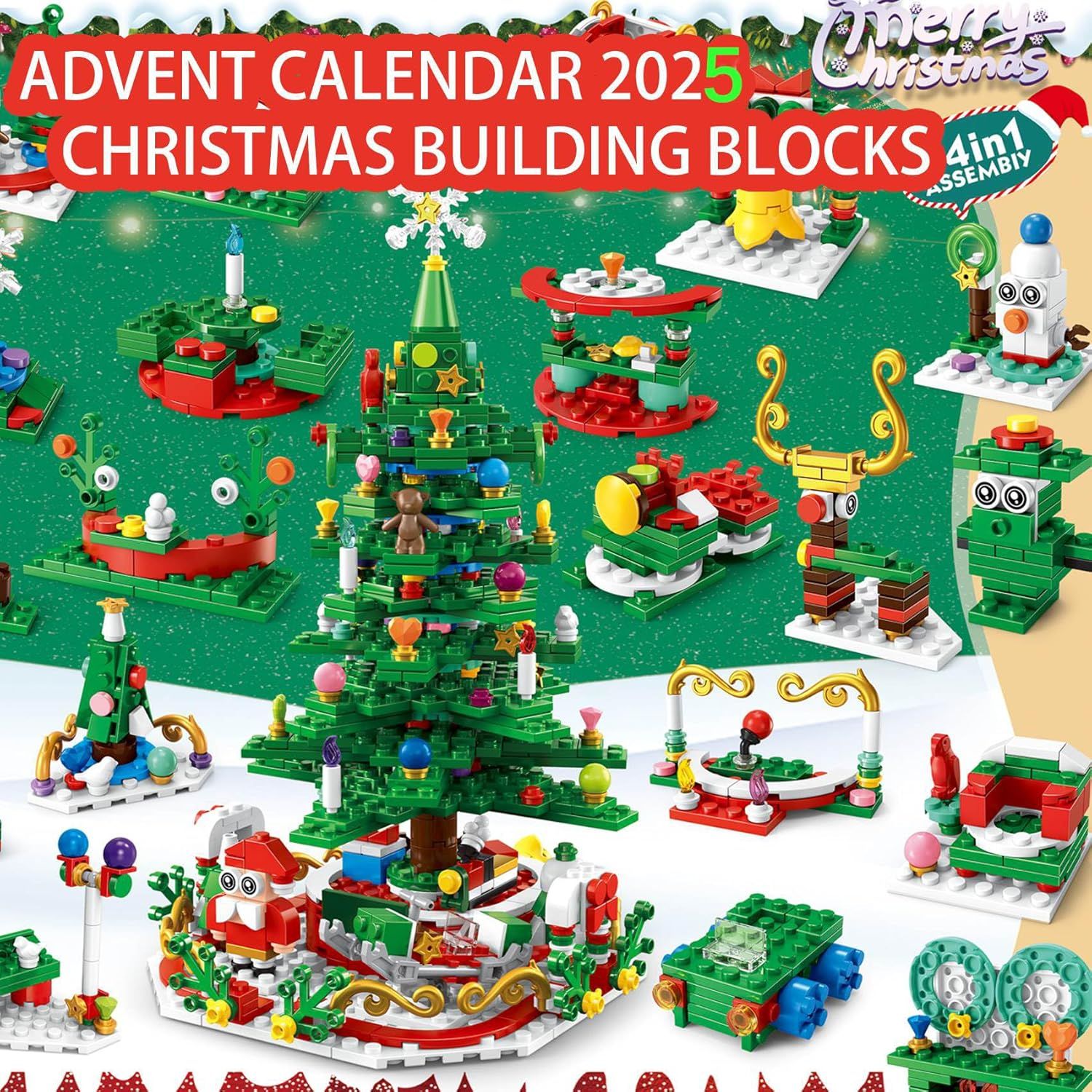 Advent Calendar Christmas Tree Building Blocks Toy Set with Warm light,24 Days Countdown Calendar Blocks for Christmas Tree,24 in 1 Vacation Advent Calendar Blocks,Christmas Gift for Kid Adult - Image 5