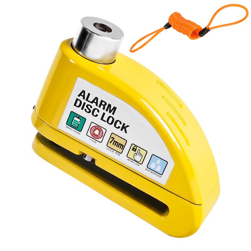 Motorcycle Alarm Disc Brake Lock, Motorcycle Locks Anti Theft Security Wheel Disc Lock Waterproof 110dB Alarm SoundReminder （Light yellow+locking rope） - Image 1