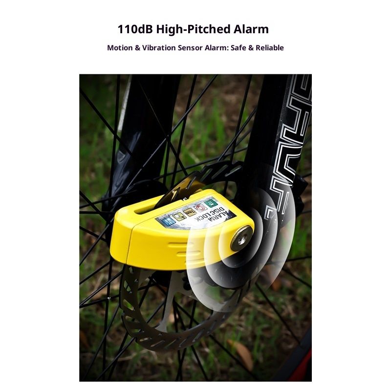 Motorcycle Alarm Disc Brake Lock, Motorcycle Locks Anti Theft Security Wheel Disc Lock Waterproof 110dB Alarm SoundReminder （Light yellow+locking rope） - Image 3