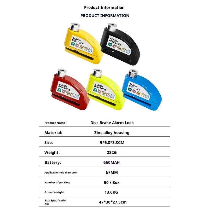 Motorcycle Alarm Disc Brake Lock, Motorcycle Locks Anti Theft Security Wheel Disc Lock Waterproof 110dB Alarm SoundReminder （Light yellow+locking rope） - Image 5