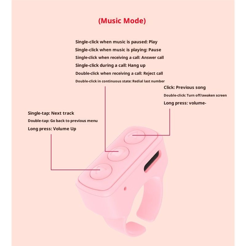 Ring Remote Control, Camera Shutter Remote, Wireless Bluetooth Scrolling Ring  Remote Shutter Control for Phone Camera pink - Image 4