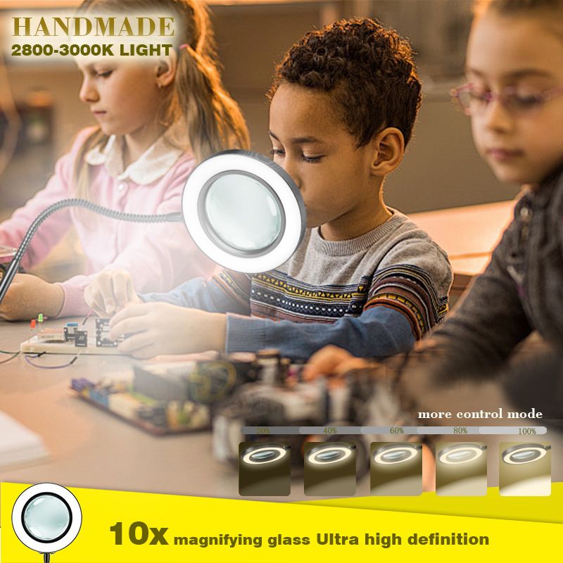 10X Desk Magnifying Glass with Light and Stand, Large Magnifying Lamp Magnifying Light for Crafts Hands Free, Upgrated Head Button Reading Magnifier for Books Sewing - Image 5