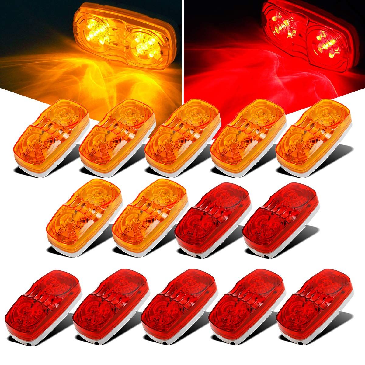 14x Trailer RV Marker LED Light Double Bullseye 10 Diodes Clearance Light Red/Amber,Double Bubble 12V Rectangular LED Side Marker Light Surface Mount Camper Truck - Image 1