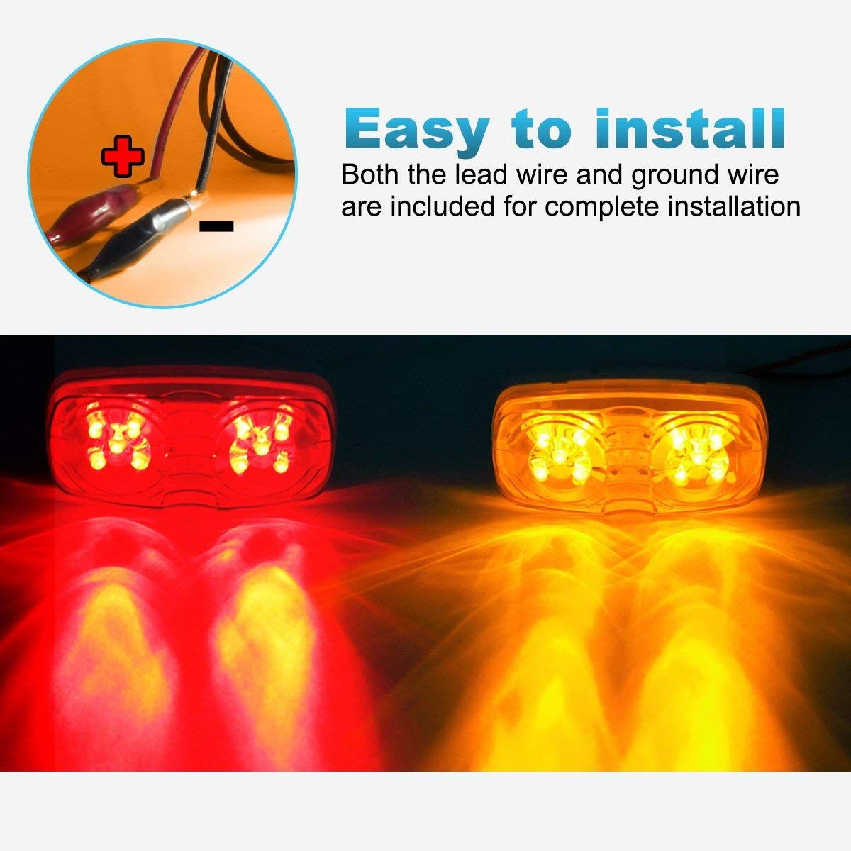 14x Trailer RV Marker LED Light Double Bullseye 10 Diodes Clearance Light Red/Amber,Double Bubble 12V Rectangular LED Side Marker Light Surface Mount Camper Truck - Image 2