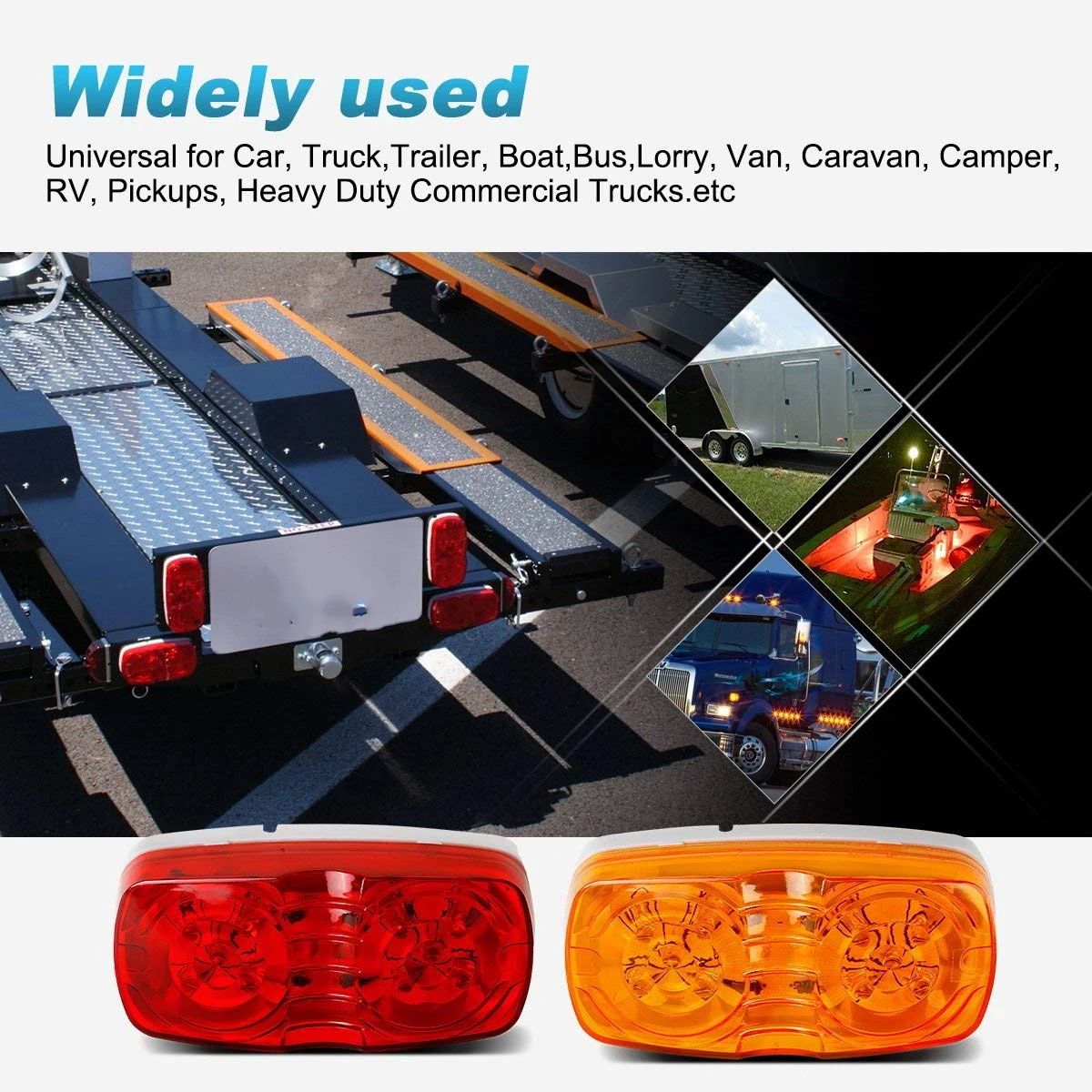 14x Trailer RV Marker LED Light Double Bullseye 10 Diodes Clearance Light Red/Amber,Double Bubble 12V Rectangular LED Side Marker Light Surface Mount Camper Truck - Image 5