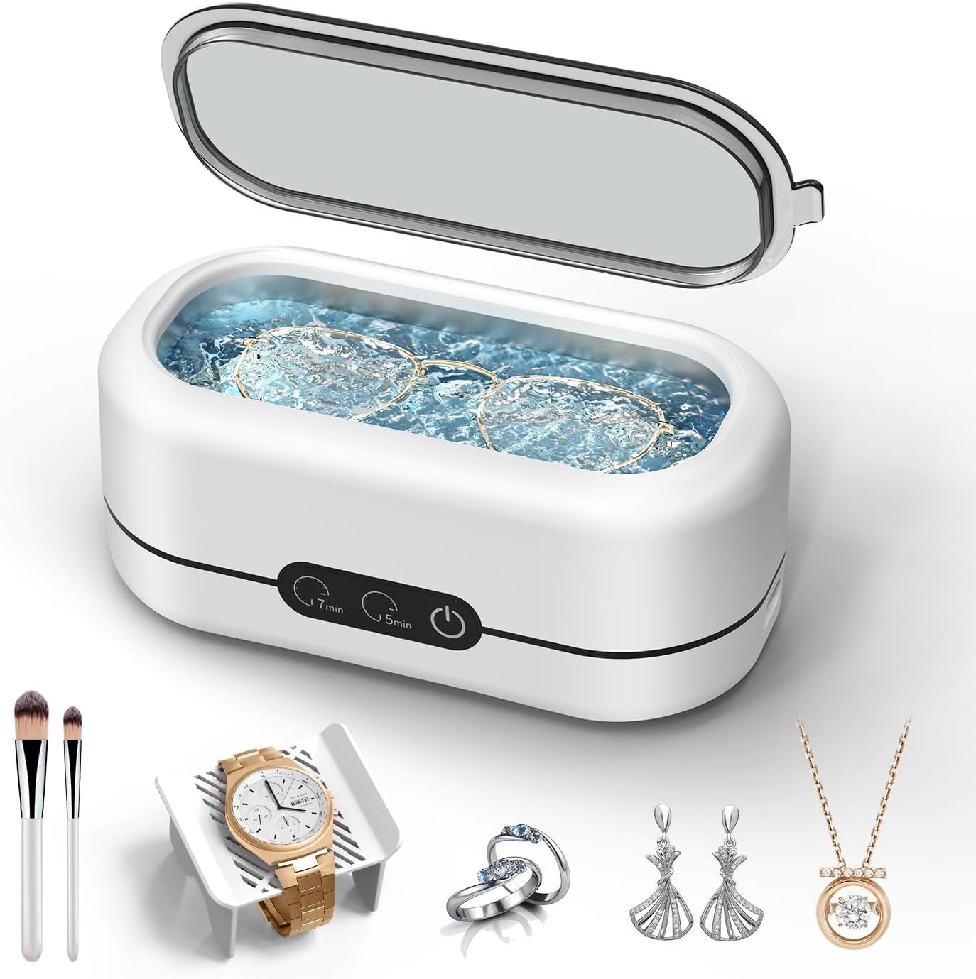 Ultrasonic Jewelry Cleaner, 48KHz Ultrasonic Cleaner Machine for Jewelry, Eyeglasses, Rings, Watch Strap, Dentures- Dual Cleaning Modes, 304 Stainless Steel Tank - Image 2