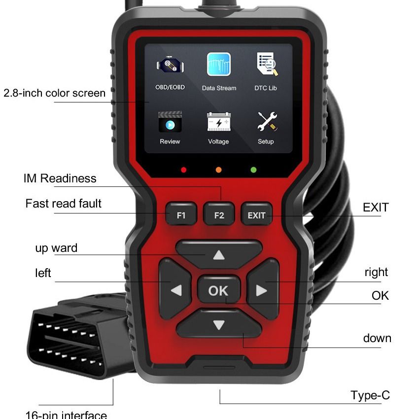 OBD2 Scanner Diagnostic Tool, Check Engine Code Reader OBD2 Scanner with Reset, Mode 6, Mode 8 & I/M Readiness, Auto Check Engine Light Car Diagnostic Scan Tool for All OBDII Car Since 1996 - Image 4