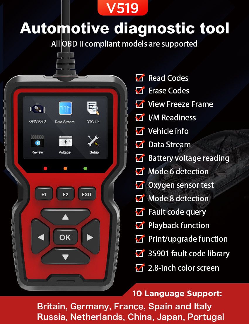 OBD2 Scanner Diagnostic Tool, Check Engine Code Reader OBD2 Scanner with Reset, Mode 6, Mode 8 & I/M Readiness, Auto Check Engine Light Car Diagnostic Scan Tool for All OBDII Car Since 1996 - Image 5