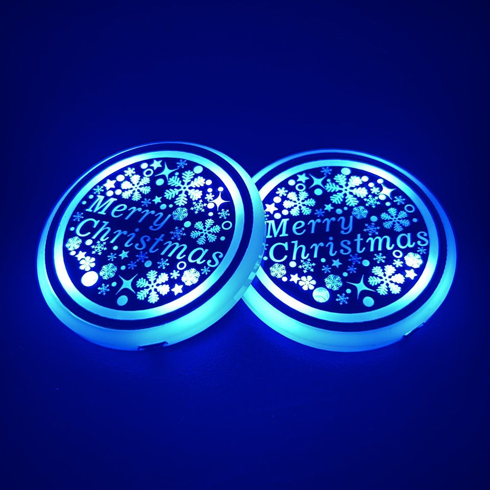 2pcs LED Car Cup Holder Lights, Changeable Color USB Charging Luminescent Car Cup Holder Mat Coaster Insert, LED Interior Atmosphere Lamp - Image 1