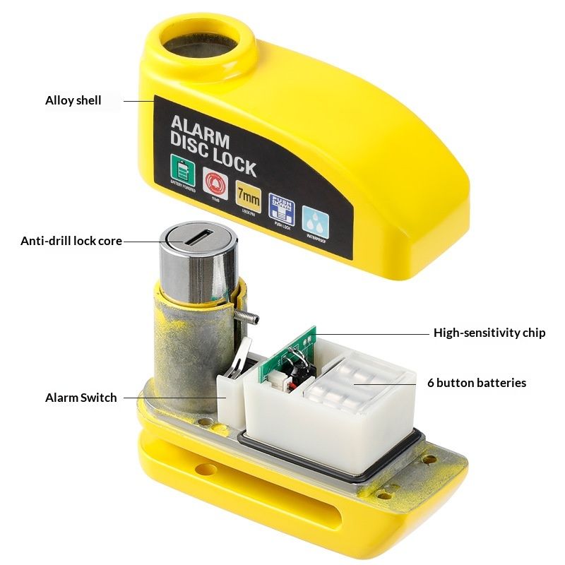 Alarm Disc Lock with Alarm 110dB, Anti Theft Waterproof Motorcycle Disc Lock with Reminder Cable, Motorcycle Wheel Lock for Moto/Moped/Bike/E-Bike/Scooter with Disc Brake - Image 4