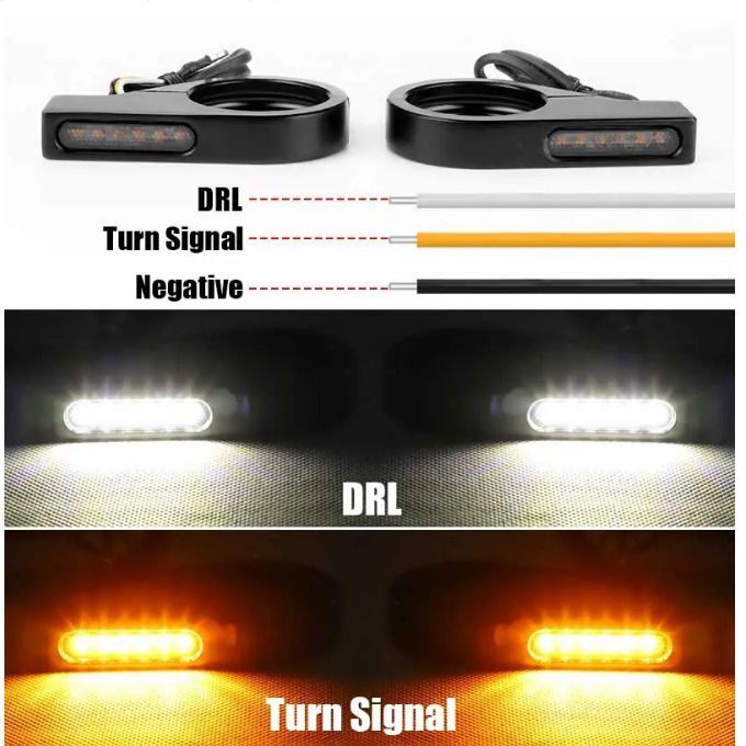 A pair Switchback Sequential Front Fork LED Turn Signals, Motorcycle Running Lights for 41mm Front Mount Fork Sportster - Image 3