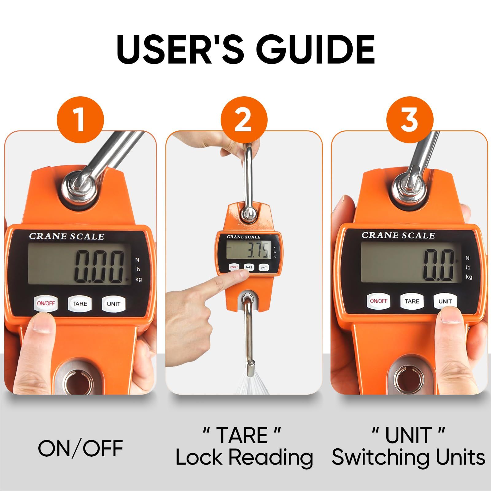 660lb Digital Hanging Scale, Handheld 300Kg Mini Crane Scale with Hooks for Farm Hunting Fishing Outdoor (Orange) - Image 2