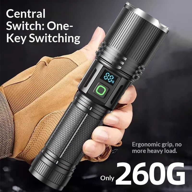 High Lumen Flashlight - with LCD Display, Zoomable Long Beam - for Camping, Dog Walking, for Home Emergency Rechargeable Flashlights - Image 2