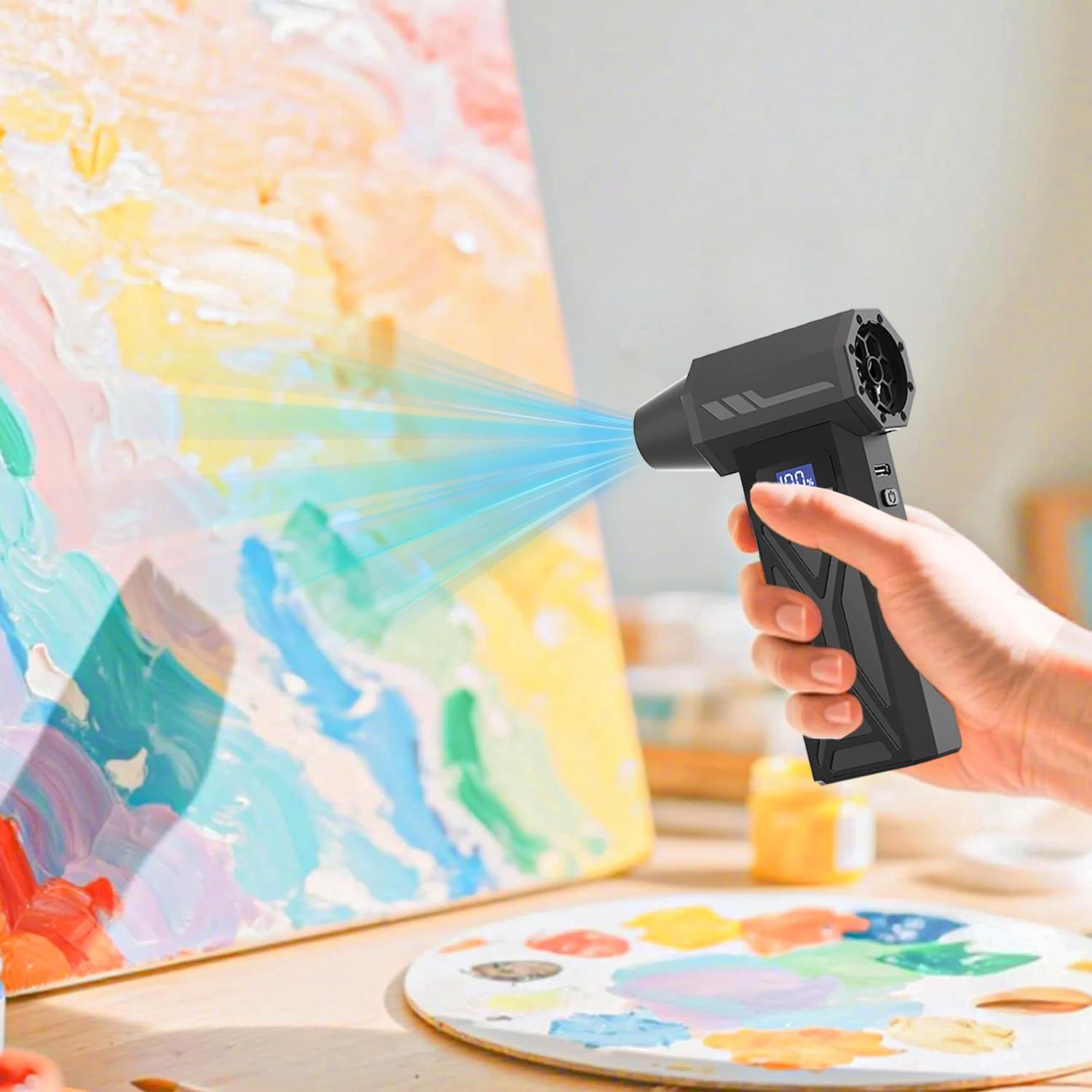 Cordless Paint Pouring Blower with 5 Nozzles Electric Air Duster, Four-Speed Adjustable Speed 110000RPM Compressed Air Duster with LED Light, - Image 3