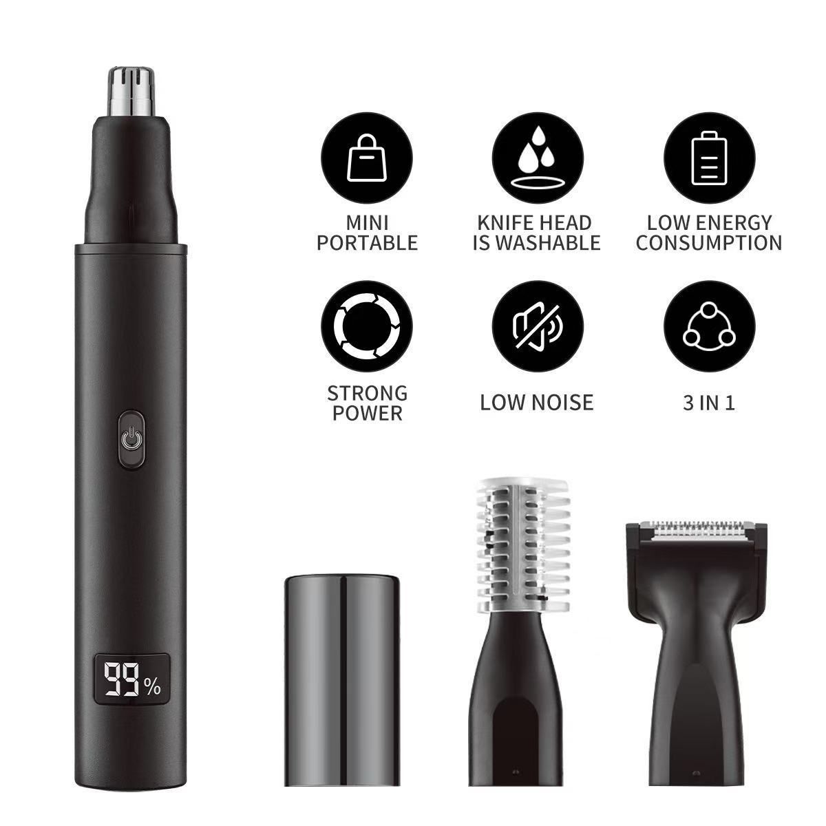 Nose and Ear Hair Trimmer for Men - Rechargeable Eyebrow Face Shaver - Nasal Hair Clippers 3 in 1 Painless Eye Brow Facial Hair Beard Razor for Sideburns Dual-edge - Image 3