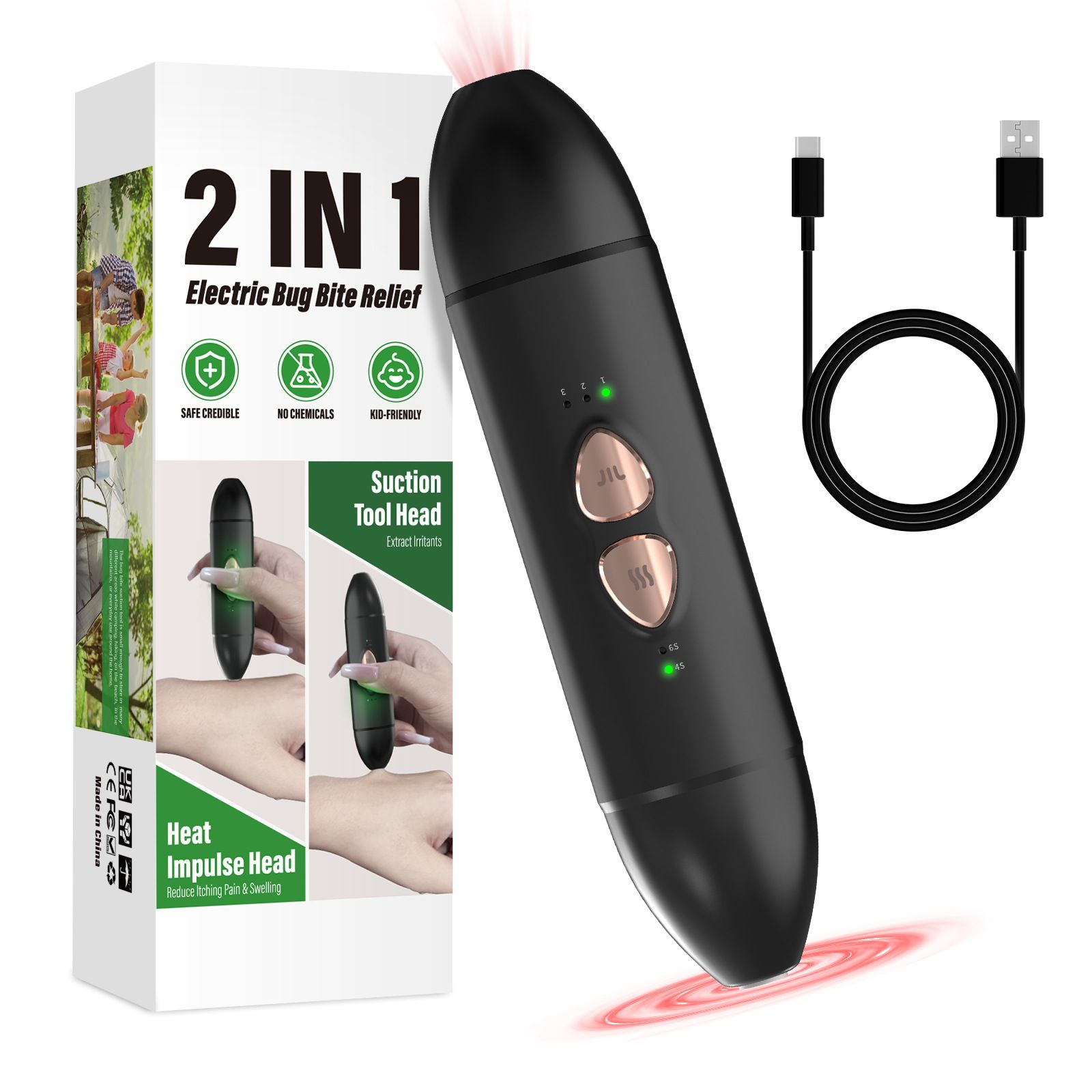 Bug Bite Relief with Suction Tool and Heat Mosquito Itch Relief-Insect Sting&2-in-1 Bite Relief Rechargeable Bug Bite Sucker and Fast Itch Relief from Bug and Mosquito Bites - Image 1