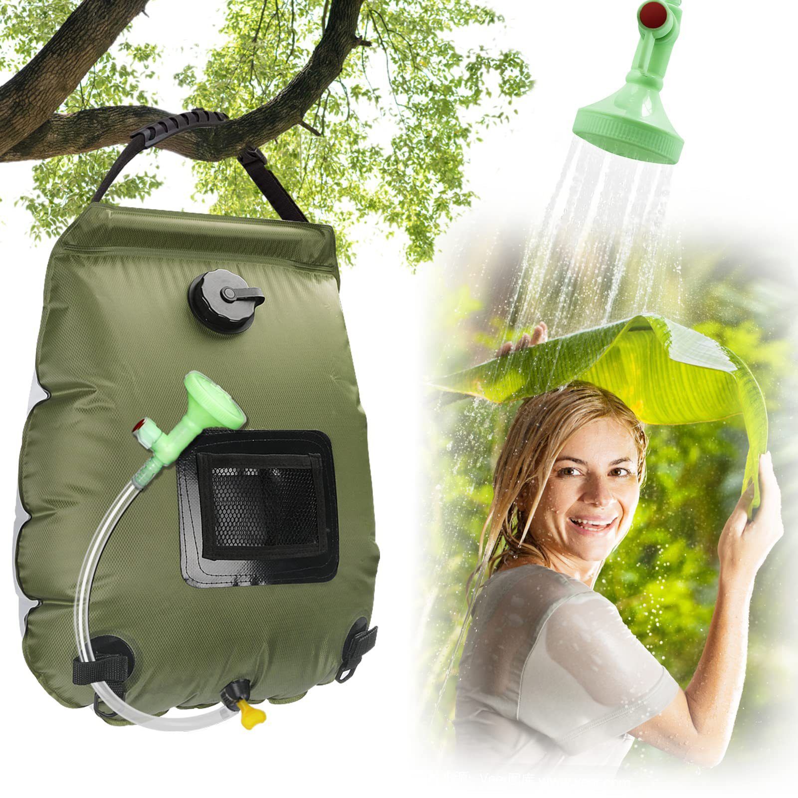 Solar Portable Shower Bag, 5 Gal/20L Solar Heating Camping Shower Bag with Removable Hose&On-Off Switchable Shower Head, Compact Camping Shower  green - Image 2