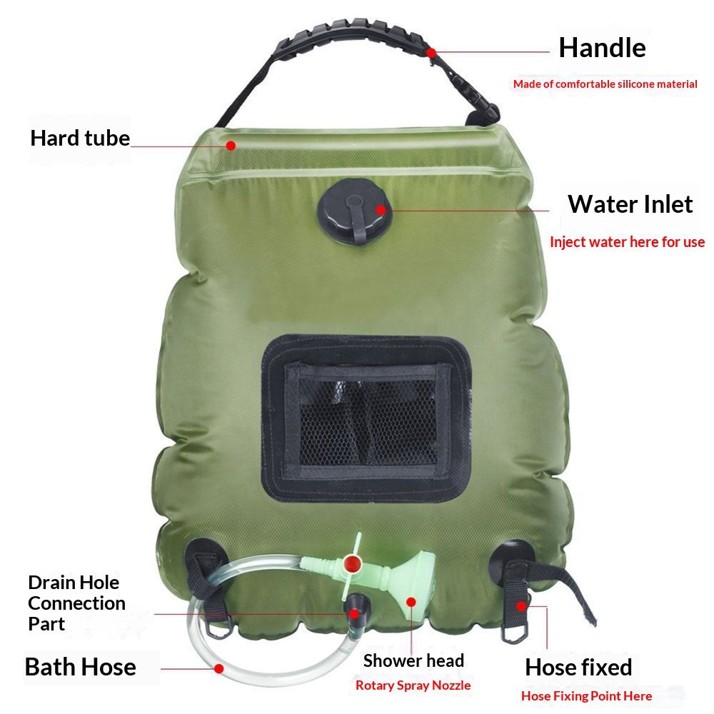 Solar Portable Shower Bag, 5 Gal/20L Solar Heating Camping Shower Bag with Removable Hose&On-Off Switchable Shower Head, Compact Camping Shower  green - Image 3