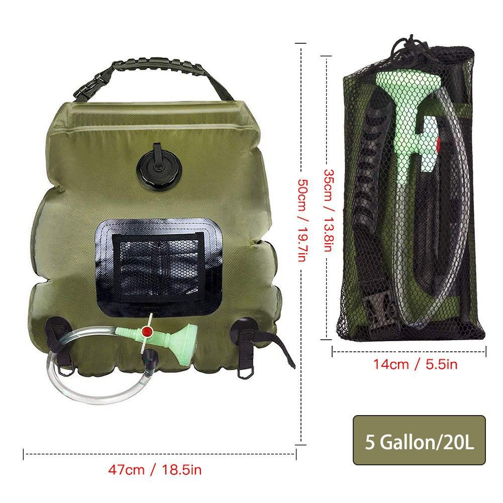 Solar Portable Shower Bag, 5 Gal/20L Solar Heating Camping Shower Bag with Removable Hose&On-Off Switchable Shower Head, Compact Camping Shower  green - Image 5