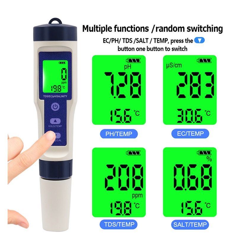 PH Meter & TDS Meter Digital Water Tester 5 in 1 Salinity Tester PH Temp EC and TDS Meter,PH Meter for Water with LCD Backlit,Water Testing Kits for Drinking Water, - Image 3