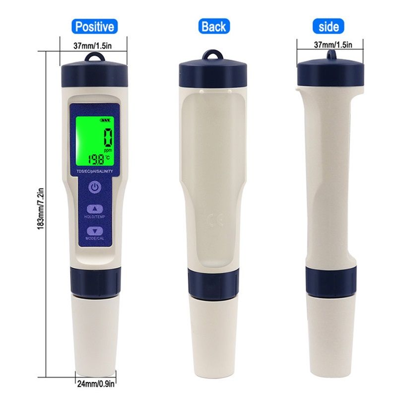 PH Meter & TDS Meter Digital Water Tester 5 in 1 Salinity Tester PH Temp EC and TDS Meter,PH Meter for Water with LCD Backlit,Water Testing Kits for Drinking Water, - Image 5