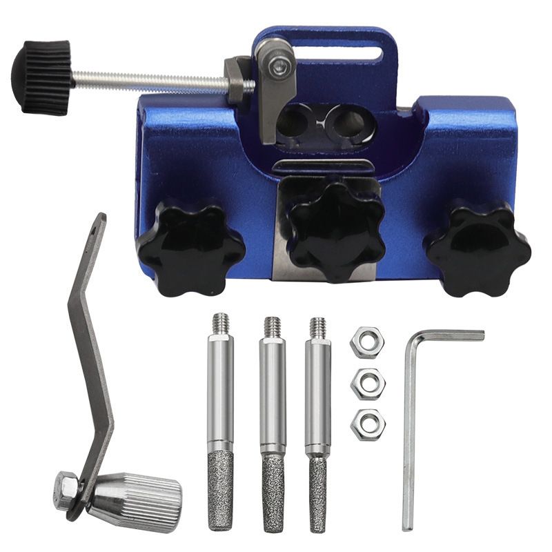Portable Hand Crank Tool with 3 Sharpening Rods, Storage Bag, Gloves & Cleaning Brush - Chainsaw Sharpening Jig Kit for Chain Saw and Electric Saw blue - Image 1