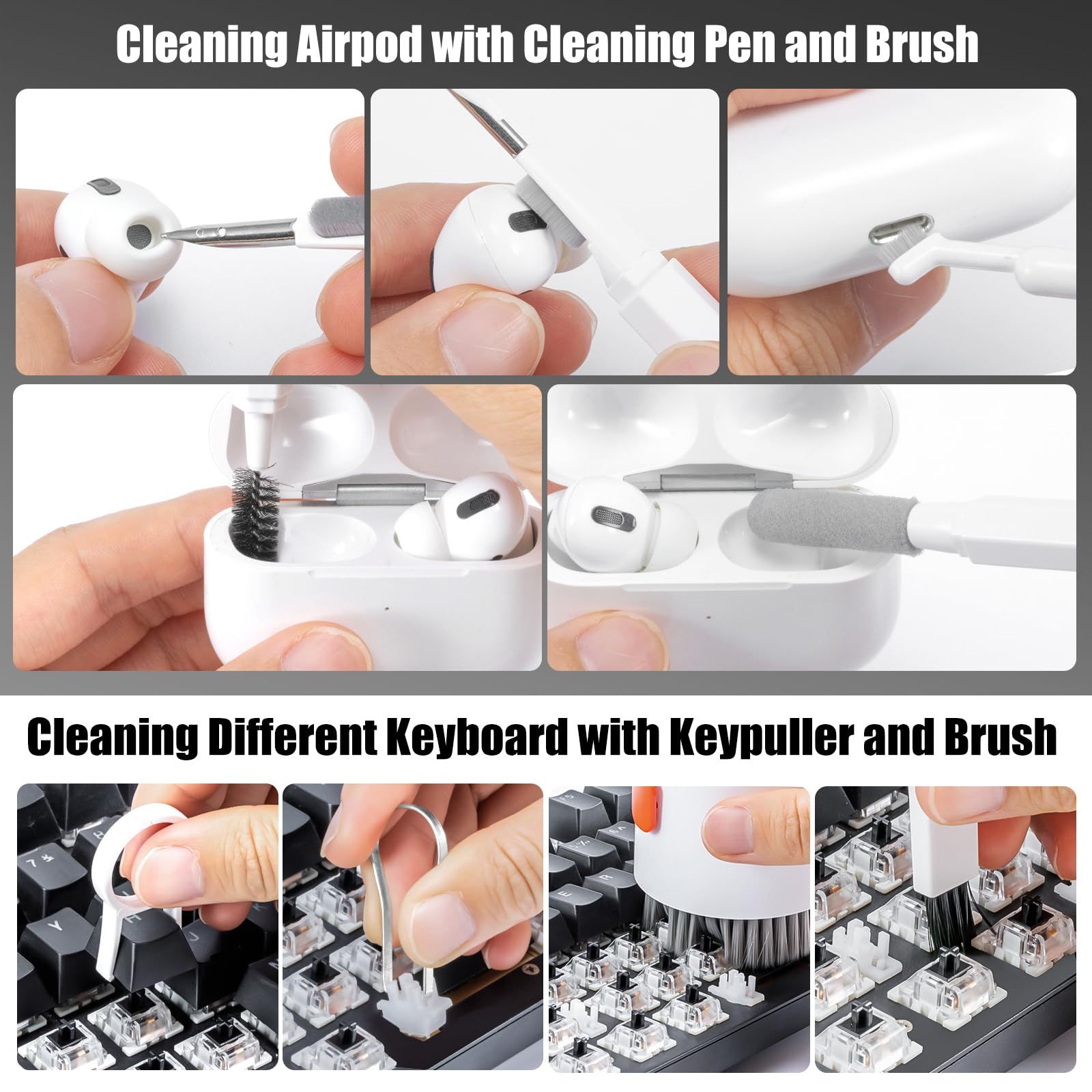 Laptop Phone Screen Cleaner Kit, Computer Keyboard Brush Cleaning Spray for20-in-1 Electronic Device Clean Tool for Camera PC Monitor Earbud TV Tablet Car Screens, white - Image 2