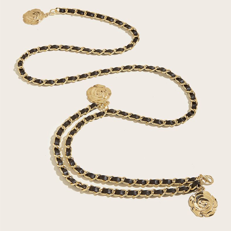 Leather Chain Belts for Women Girls, Layered Body Chain Belts Metal Waist Chain for Dress Vest Jeans（black） - Image 4