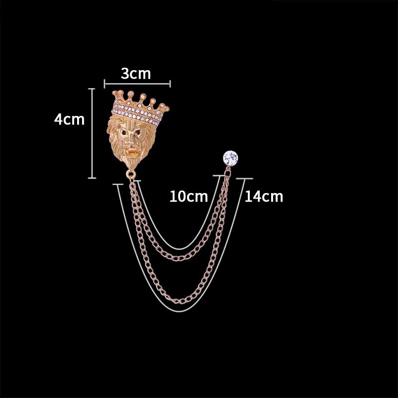 2 pack Vintage Men Crowned Lion King With Stone Hanging Chain Brooch Pins Lapel Pin, Suit Coat for Women Accessories - Image 5