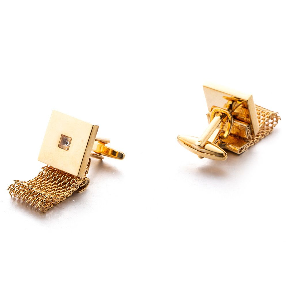 Mens Cufflinks with Chain - Shiny Gold Tone Shirt Accessories - Party Gifts for Young Men, for Wedding Party Anniversary - Image 1