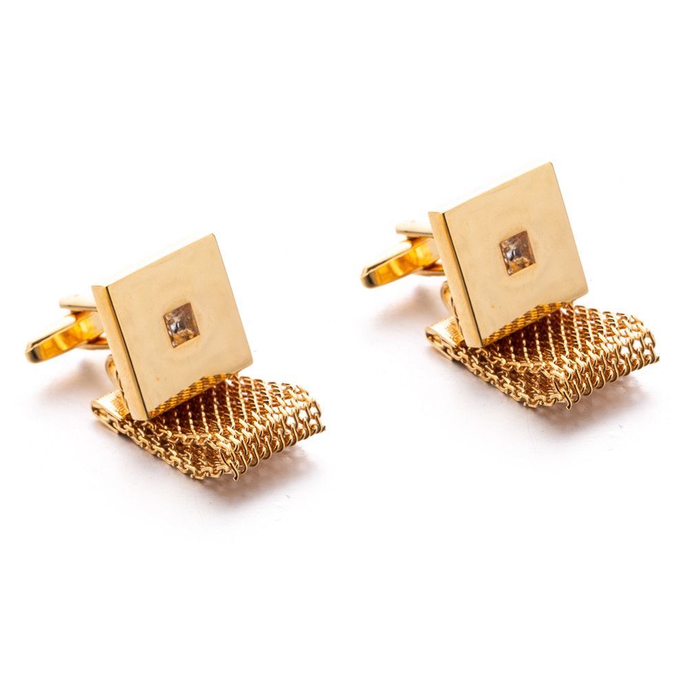 Mens Cufflinks with Chain - Shiny Gold Tone Shirt Accessories - Party Gifts for Young Men, for Wedding Party Anniversary - Image 2