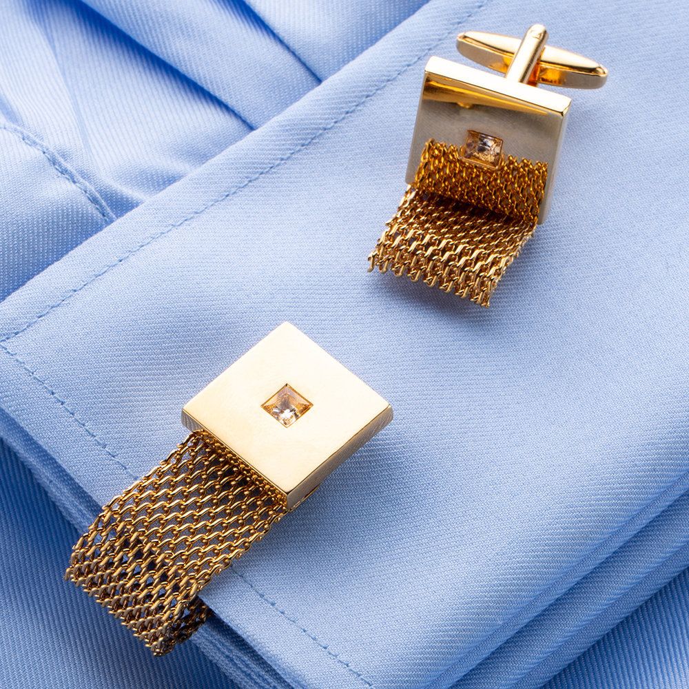 Mens Cufflinks with Chain - Shiny Gold Tone Shirt Accessories - Party Gifts for Young Men, for Wedding Party Anniversary - Image 3