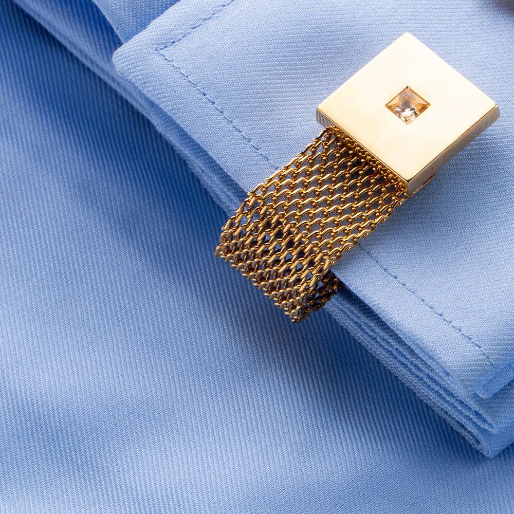 Mens Cufflinks with Chain - Shiny Gold Tone Shirt Accessories - Party Gifts for Young Men, for Wedding Party Anniversary - Image 4