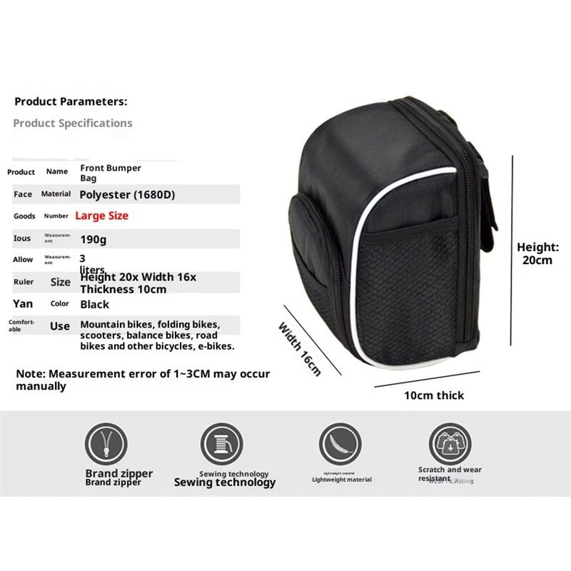 Cycling Bike Bicycle Handlebar Bags Front Baskets Black with Rain Cover,  for and Folding Bikes Easy to Install for Essentials - Image 5