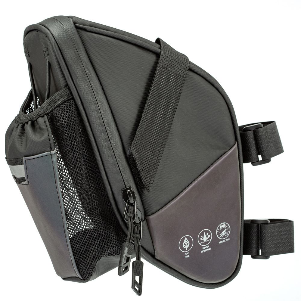 Bike Seat Bag, Bicycle Saddle Bag Under Seat Cycling Seat Pack with Water Bottle Holder for Mountain Road Bikes Black - Image 1