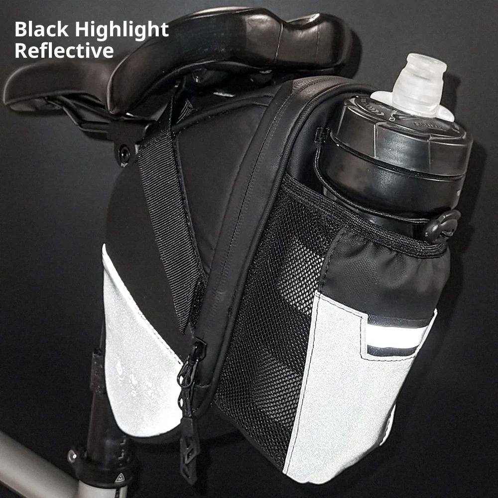 Bike Seat Bag, Bicycle Saddle Bag Under Seat Cycling Seat Pack with Water Bottle Holder for Mountain Road Bikes Black - Image 2