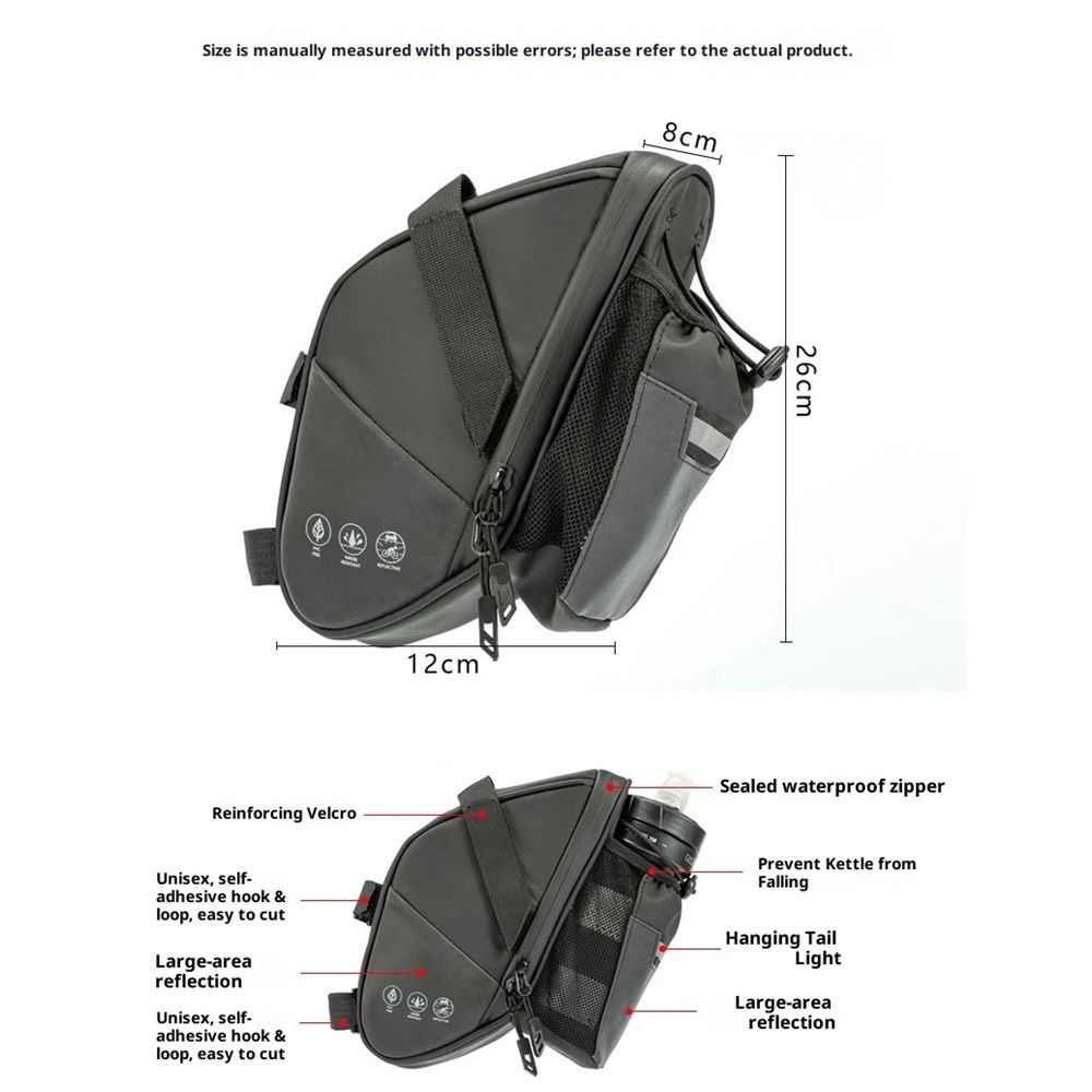 Bike Seat Bag, Bicycle Saddle Bag Under Seat Cycling Seat Pack with Water Bottle Holder for Mountain Road Bikes Black - Image 5