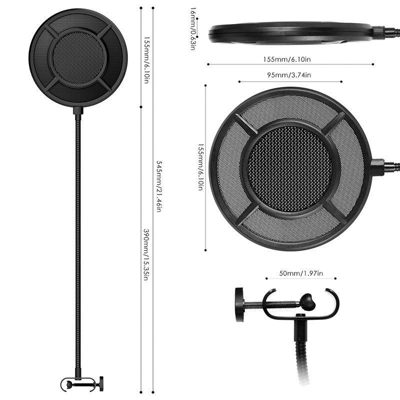 2-layer  Anti spray net for Other Mic, Upgraded Metal Microphone Pop Filter Windscreen with Flexible 360°Gooseneck - Image 4