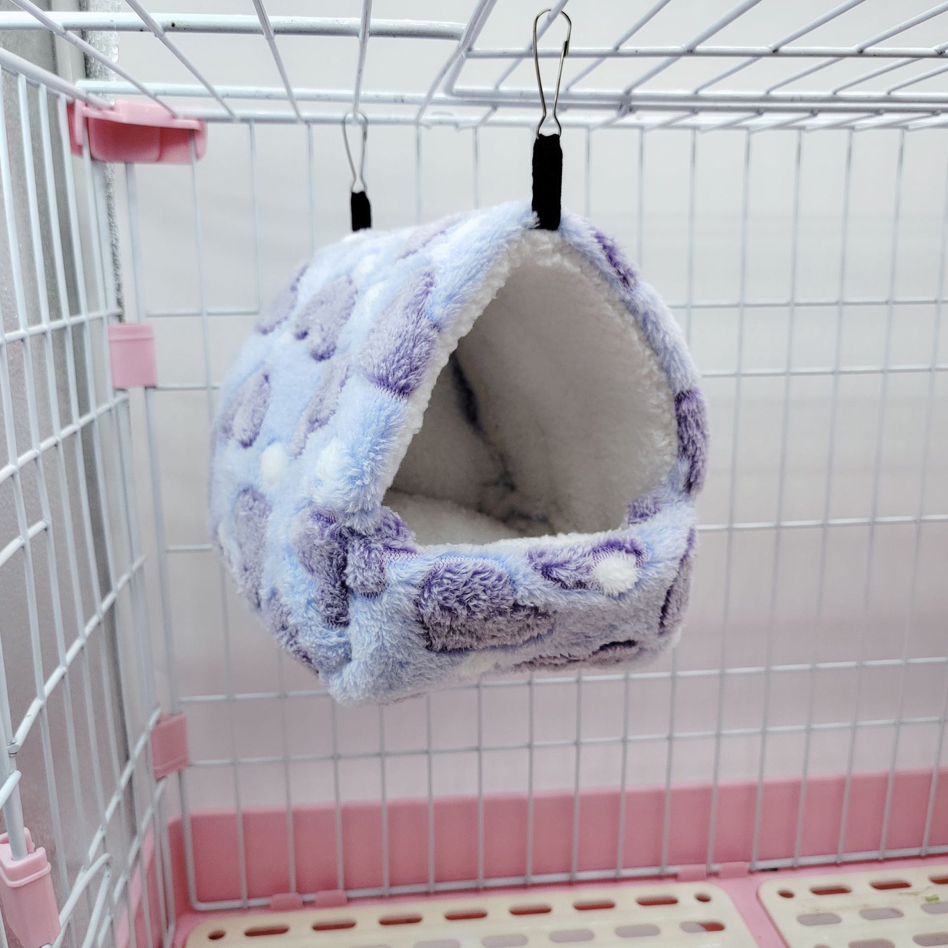 Hamster Love Pattern Hammock Chinchillas Warmth Supplies Small Pets Cotton Nest Rat Nest Mat for Squirrel Hedgehog Guinea Totoro Pig Bed House Cage Nest Hamster Accessories (Purple, L) - Image 3