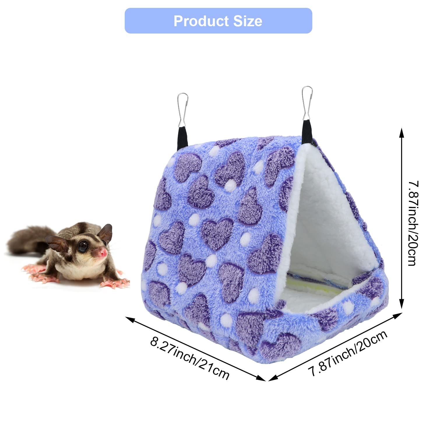 Hamster Love Pattern Hammock Chinchillas Warmth Supplies Small Pets Cotton Nest Rat Nest Mat for Squirrel Hedgehog Guinea Totoro Pig Bed House Cage Nest Hamster Accessories (Purple, L) - Image 5