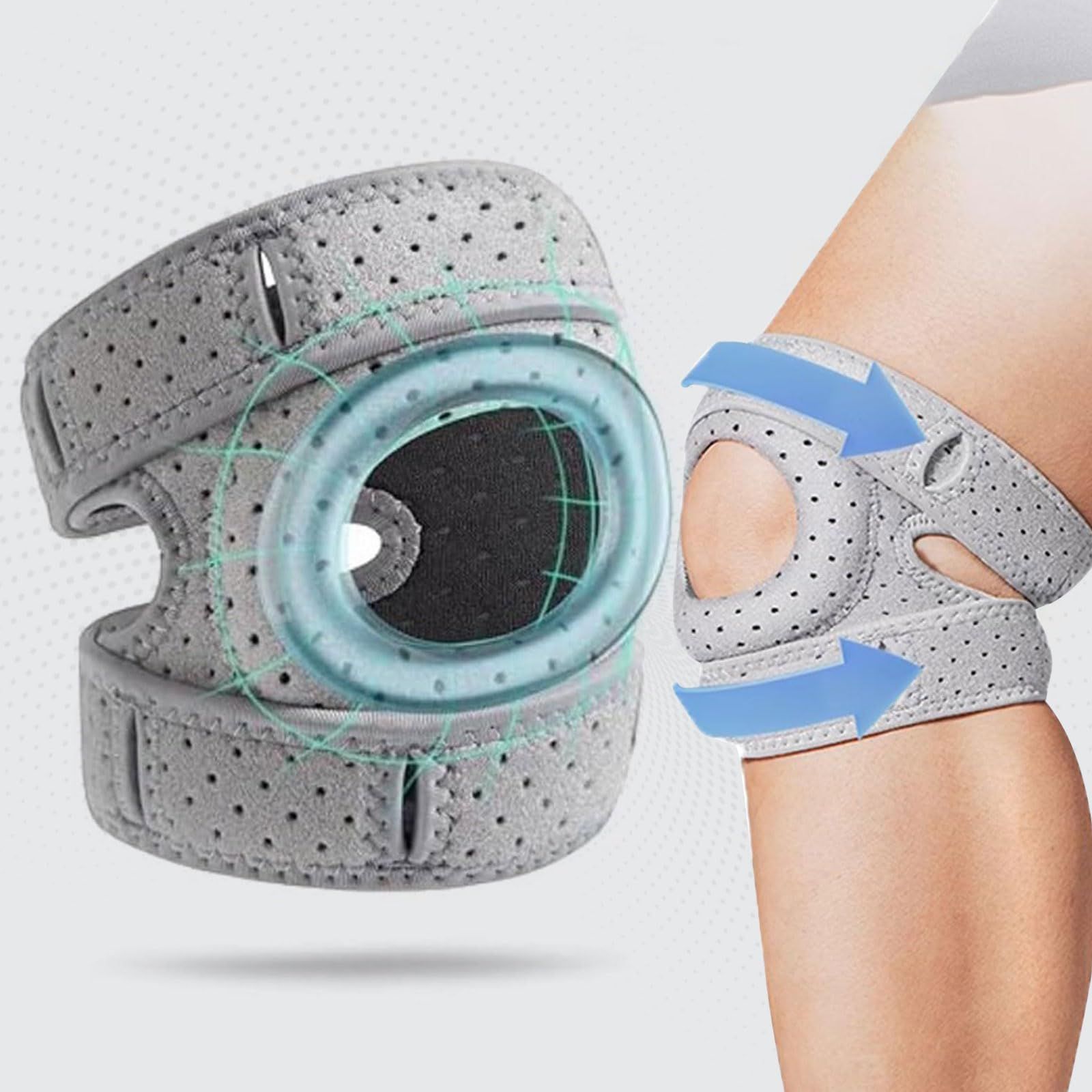 Knee Brace,a pair Knee Brace for Women Men,Pain Relief Adjustable Patellar Tendon Support Sleeves Brace Knee Joint Strap for Hiking,Tennis,Arthritis,Running,Football,Injury Recover(Grey,L) - Image 2