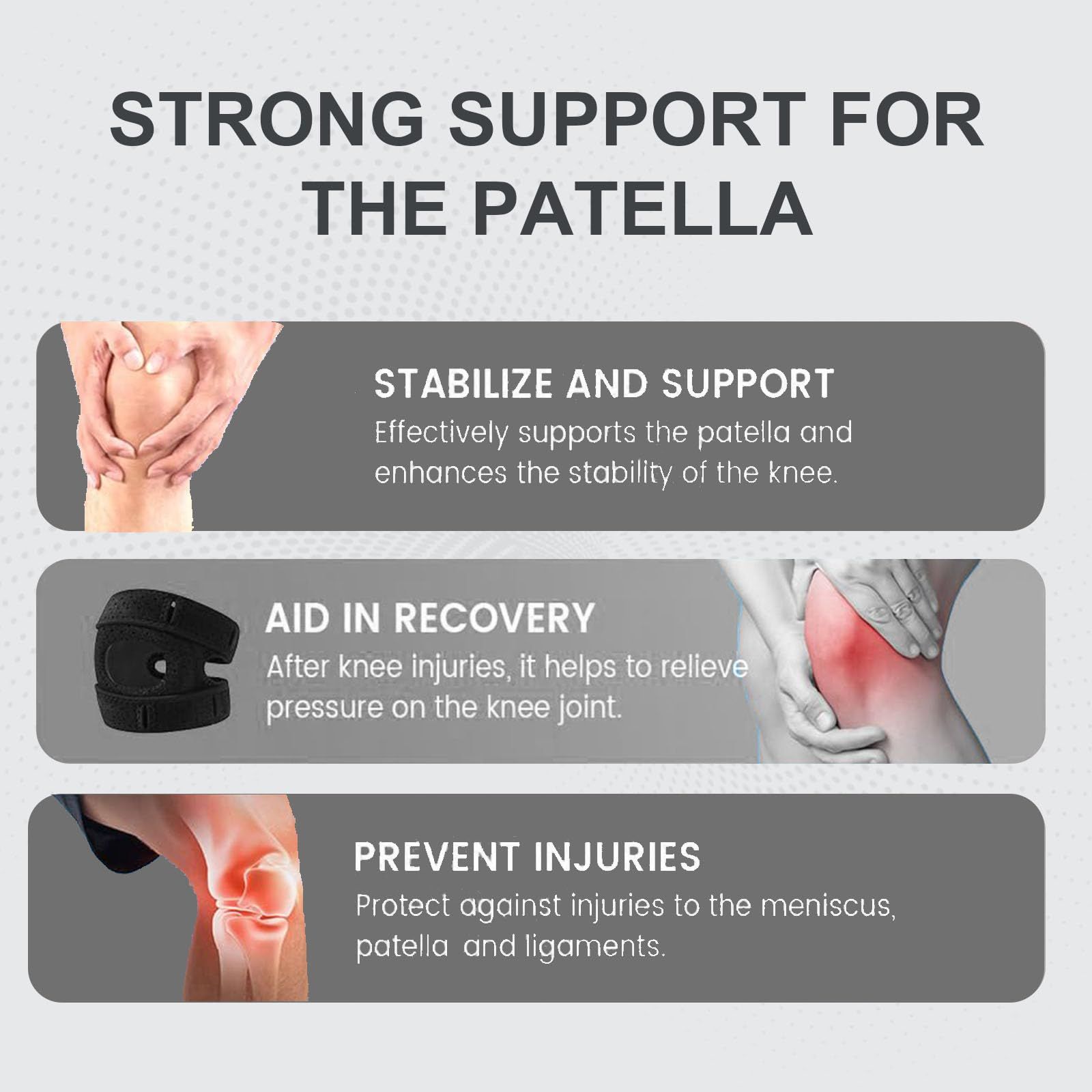 Knee Brace,a pair Knee Brace for Women Men,Pain Relief Adjustable Patellar Tendon Support Sleeves Brace Knee Joint Strap for Hiking,Tennis,Arthritis,Running,Football,Injury Recover(Grey,L) - Image 5