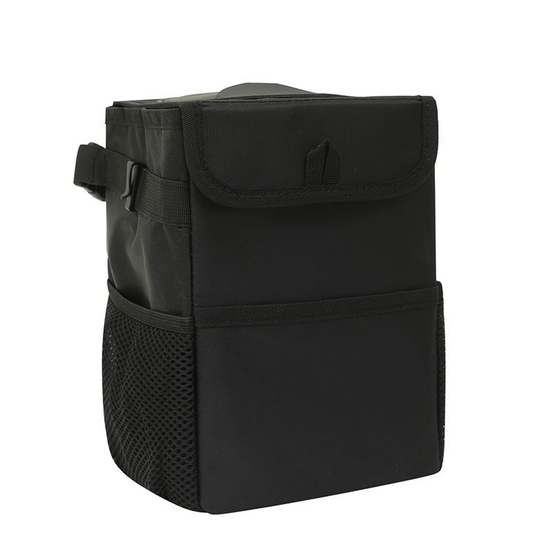 Car Garbage can with lid Leak Proof Vehicle Trash Can Storage Pockets Hanging Waterproof car Trash Bag for SUV Black - Image 1