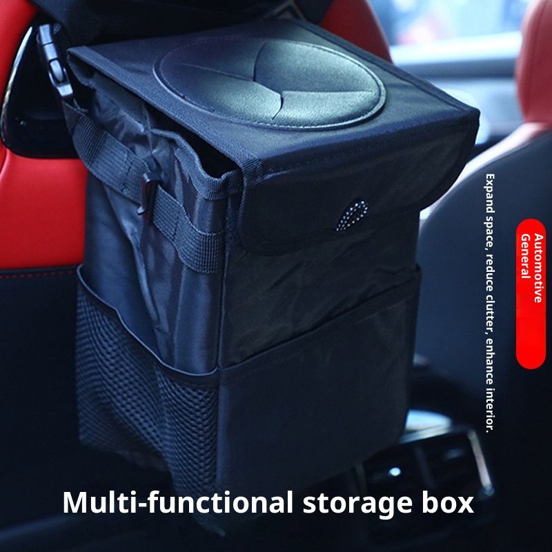 Car Garbage can with lid Leak Proof Vehicle Trash Can Storage Pockets Hanging Waterproof car Trash Bag for SUV Black - Image 2